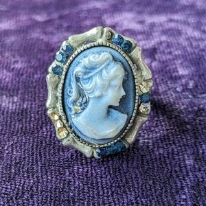 Vintage Blue Cameo Ring, Adjustable Size
